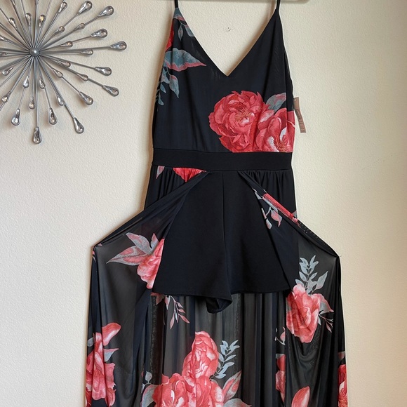 Dresses & Skirts - BLACK FLORAL MAXI ROMPER SZ LARGE